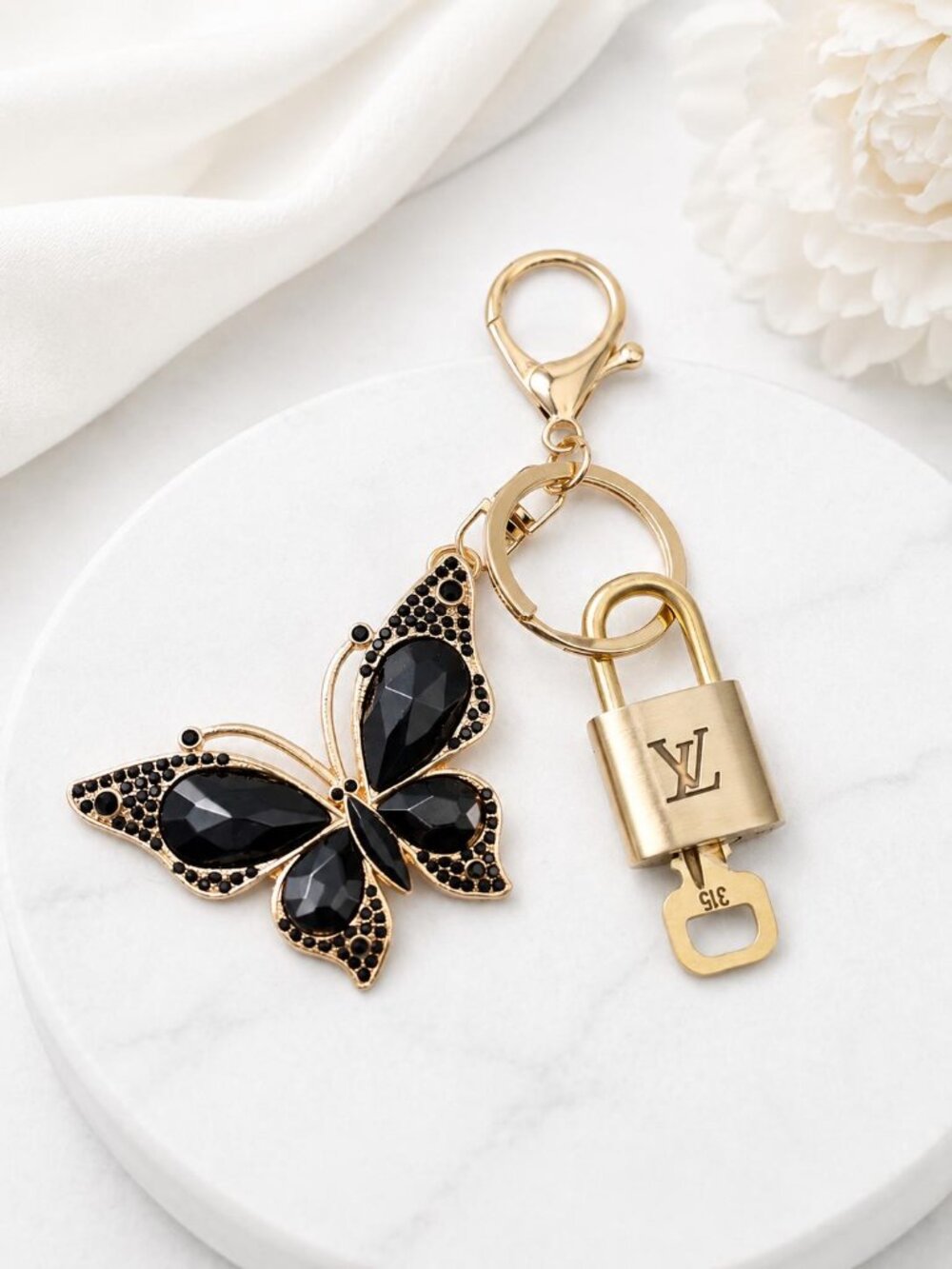 Authentic Louis Vuitton Gold Lock 🔒 Unbranded Butterfly Keychain Bag Charm LV